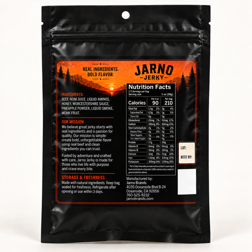 Sweet No Heat Beef Jerky 2.5 oz — back of package